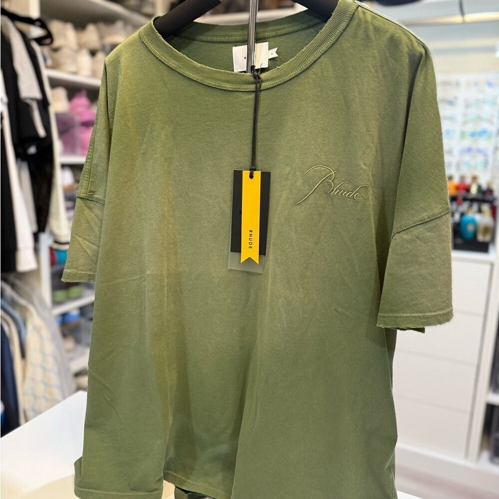 Rhude Green T-Shirt with Embroidered Logo - oversized XL Brand New